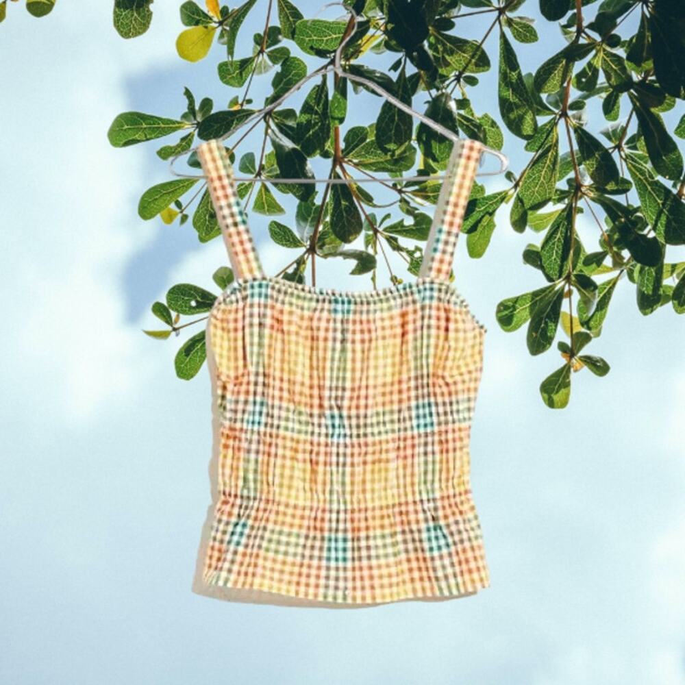 NWT - Madewell Seersucker Sophia Peplum Tank Rainbow Gingham Check Size: M - Picture 3 of 5